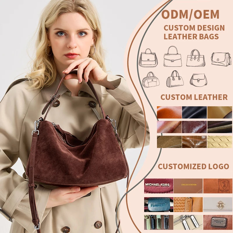 Russian Women's Genuine Suede Cowhide Leather Shoulder Bag