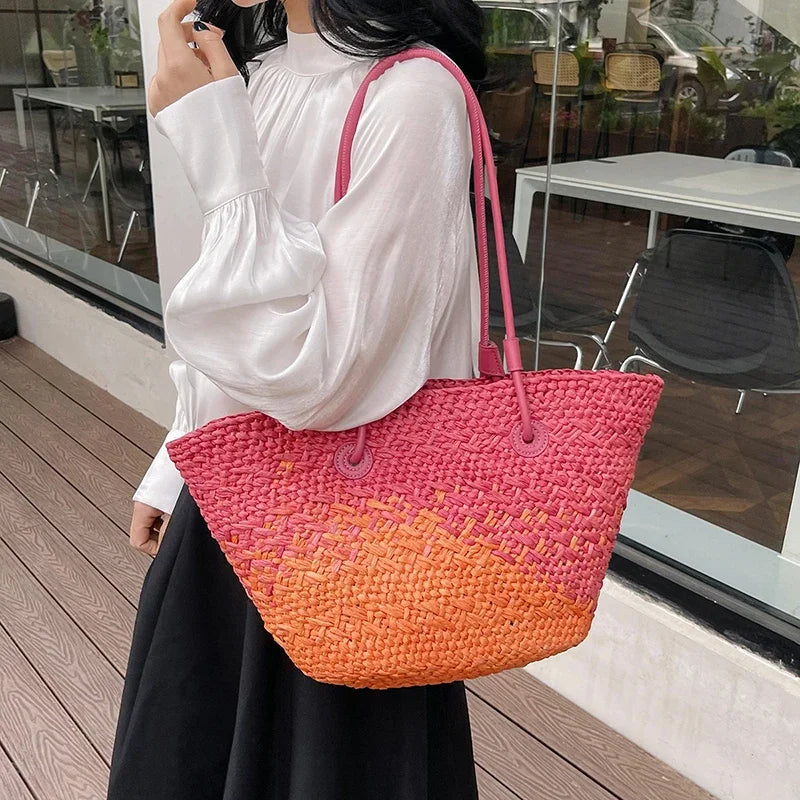 Straw Tote Bag for Women – Woven Raffia Beach Shoulder Handbag