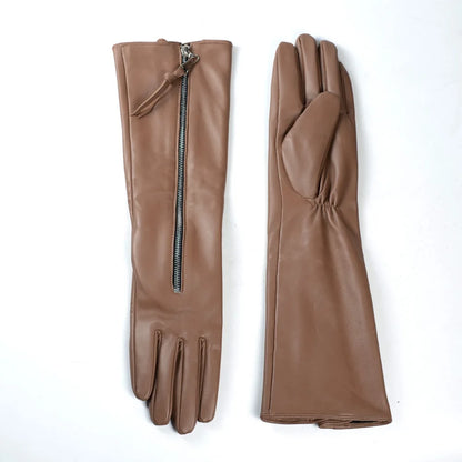 Women's Long Leather Gloves with Zipper – Opera & Evening