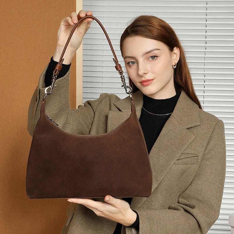 Retro Genuine Leather Suede Handbag Cowhide