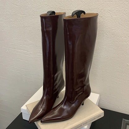 Women's Pointed Toe Kitten Heel Knee-High Boots