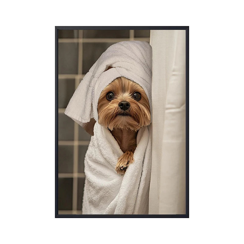Cute Dog Bathroom Wall Art Poster – Funny Shower Print
