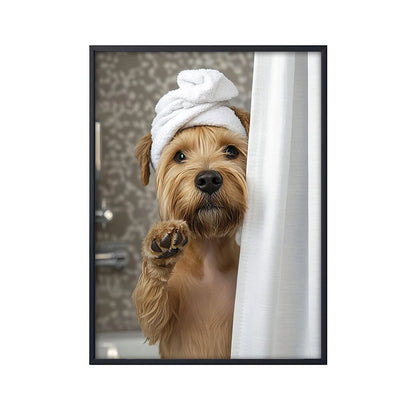 Cute Dog Bathroom Wall Art Poster – Funny Shower Print