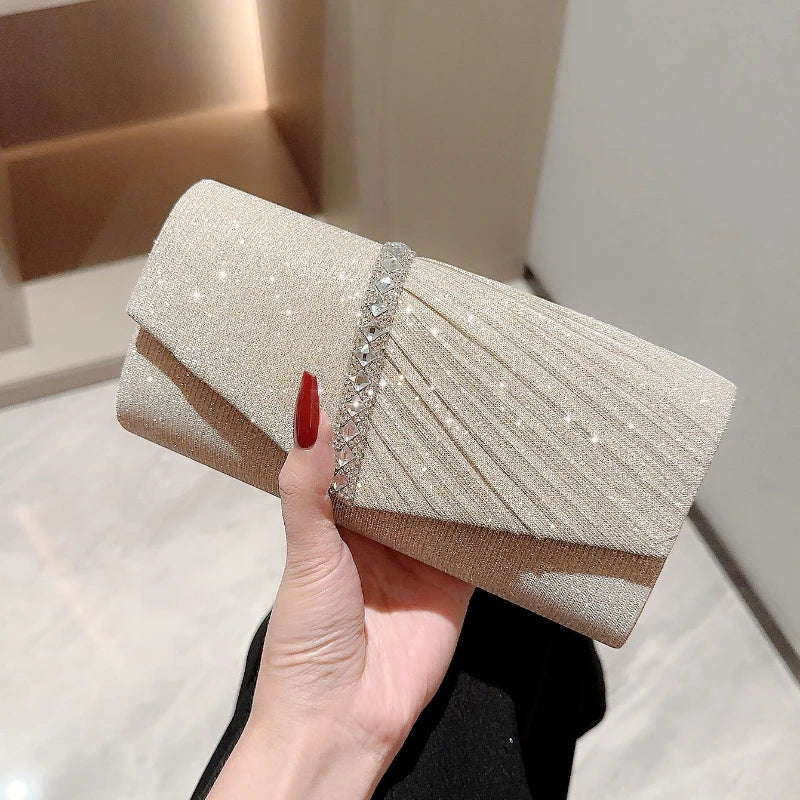 Ladies Glitter Silver Clutch Bag Envelope Evening Bag