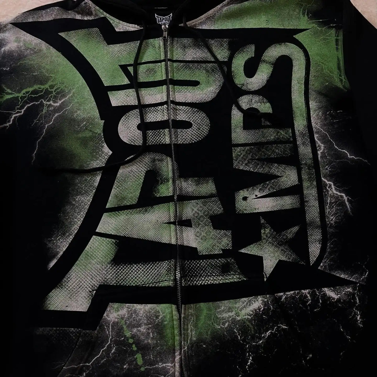 Green Tapout Graphic Zip Hoodie – Y2K Hip Hop Oversized Sweatshirt