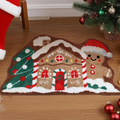 Christmas Gingerbread House Rug – Soft Fluffy Holiday Floor Mat