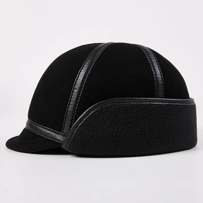 Men's Real Leather Winter Newsboy Cap with Earflaps