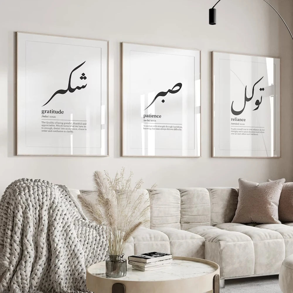 Islamic Arabic Calligraphy Wall Art Print – Sabr Shukr Tawakkul Poster