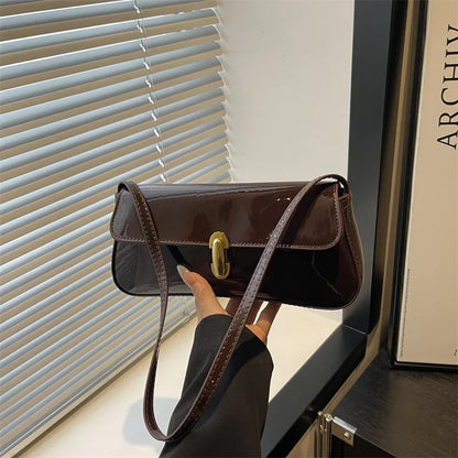 Patent Leather Baguette Bag Women's Shoulder Bag Gold Clasp