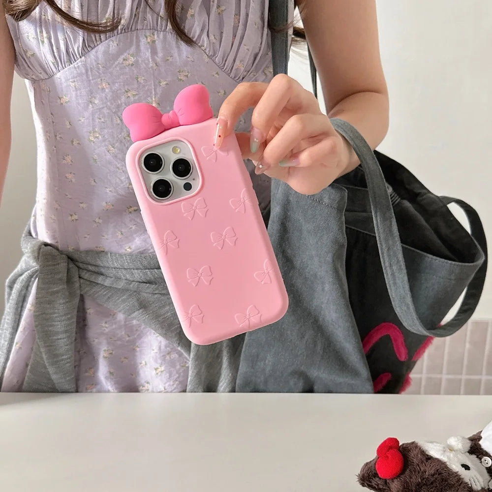 3D Bow Tie Silicone iPhone Case – Cute Korean Style