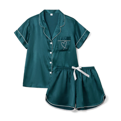 Satin Pajama Set for Women – Short Sleeve Sleepwear with Shorts