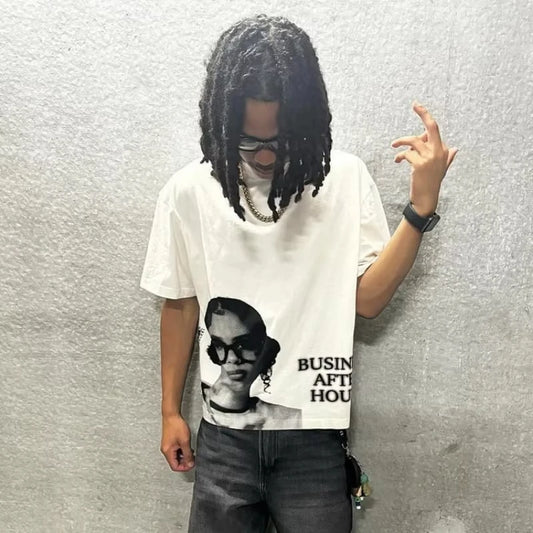 Business After Hours Graphic T-Shirt Men – Y2K Oversized Vintage Tee