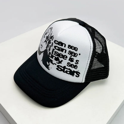 Graphic Print Mesh Trucker Hat Breathable Baseball Cap