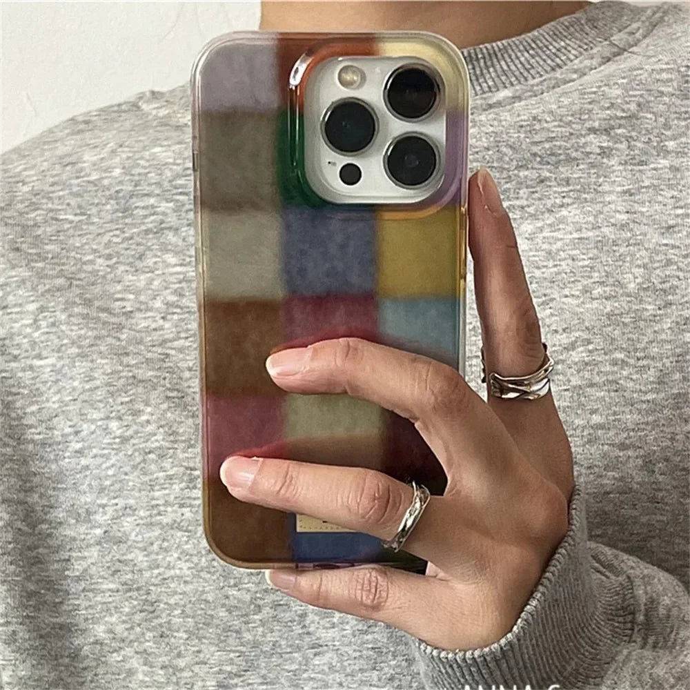 Color Block Plaid iPhone Case – Dopamine Checkerboard for iPhone 11–17 Pro Max Air 16e