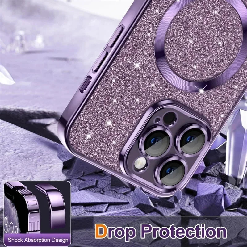 Electroplate Glitter MagSafe iPhone Case for iPhone 11 12 13 14 15 16 17 Series