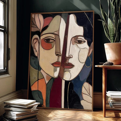 Abstract Female Face Canvas Wall Art Poster – Cubist Women Portrait Print