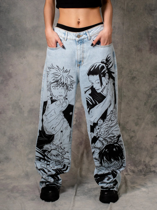Anime Graphic Baggy Jeans – Y2K Streetwear Wide Leg Pants