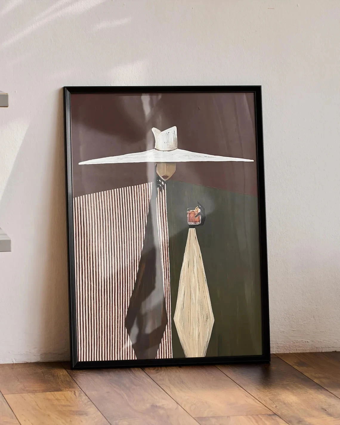 Woman in White Hat Figurative Wall Art Print – Modern Abstract Poster