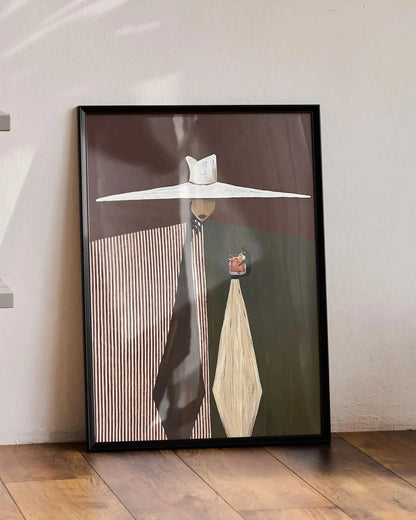 Woman in White Hat Figurative Wall Art Print – Modern Abstract Poster