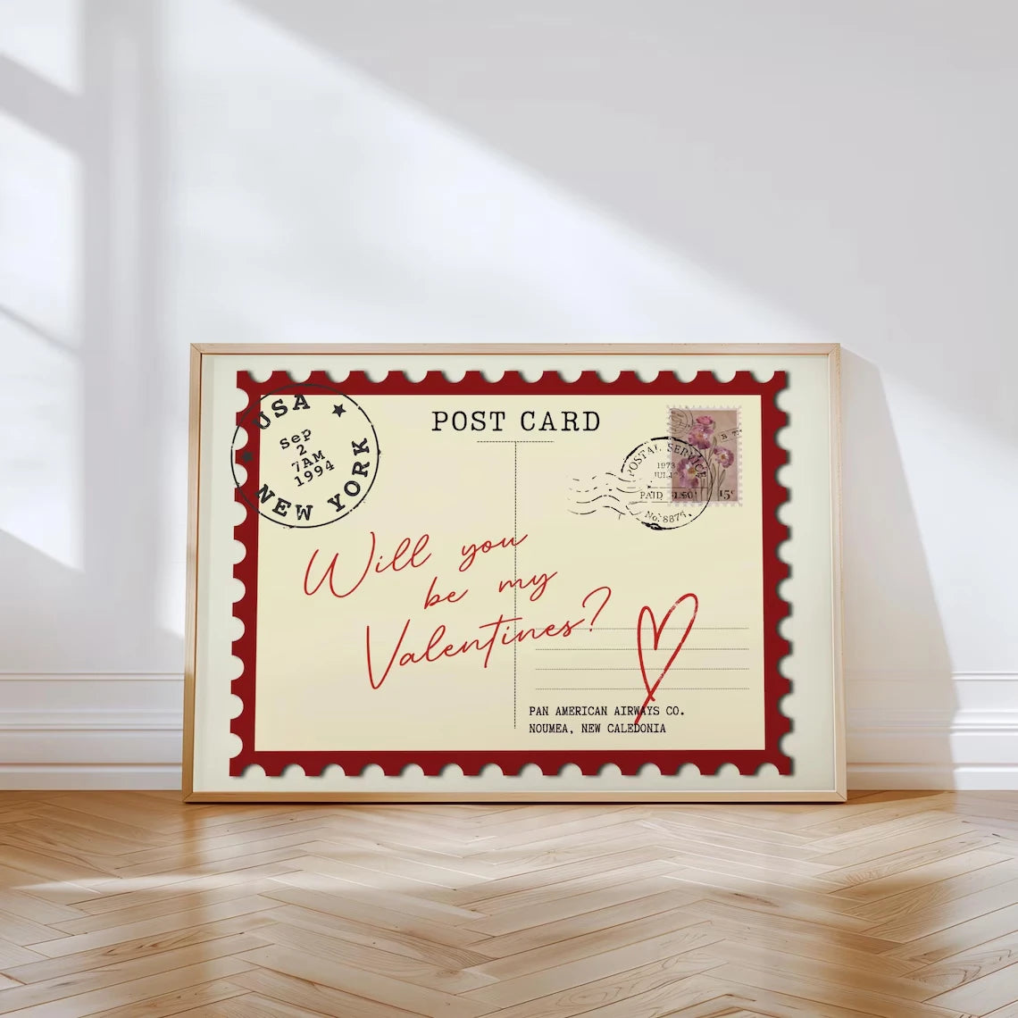 Retro Valentine's Postcard Wall Art Print – Romantic Love Poster