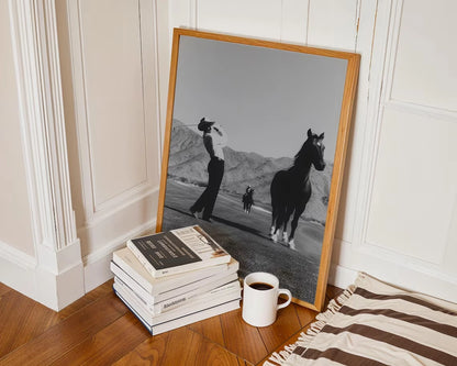 Vintage Cowboy Golf Poster – Retro Black & White Western Wall Art Print