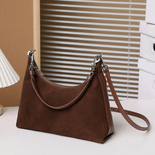 Retro Genuine Leather Suede Handbag Cowhide