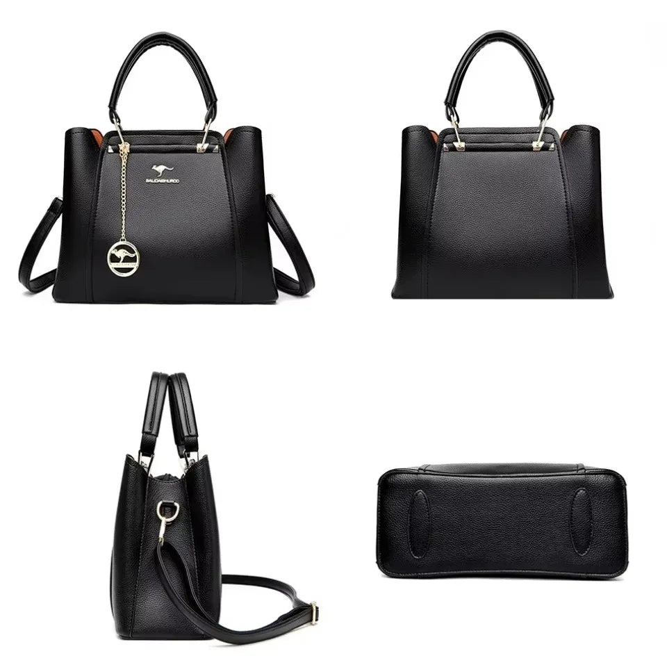 Large Capacity Women's Leather Tote Bag – 3-Layer Luxury Handbag