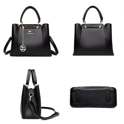 Large Capacity Women's Leather Tote Bag – 3-Layer Luxury Handbag