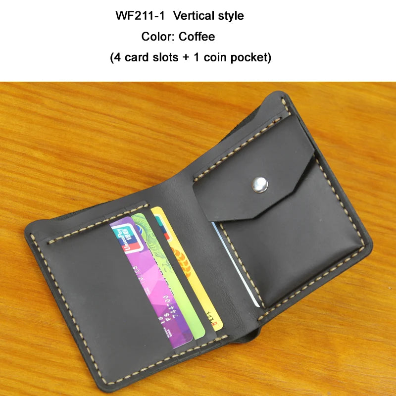 Handmade Crazy Horse Leather Bifold Wallet with Coin Pocket