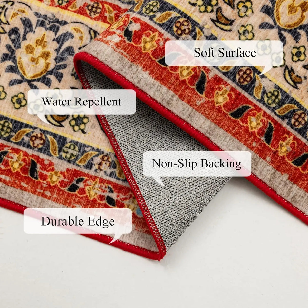 Bohemian Area Rug – Soft Non-Slip Ethnic Style Carpet, Machine Washable