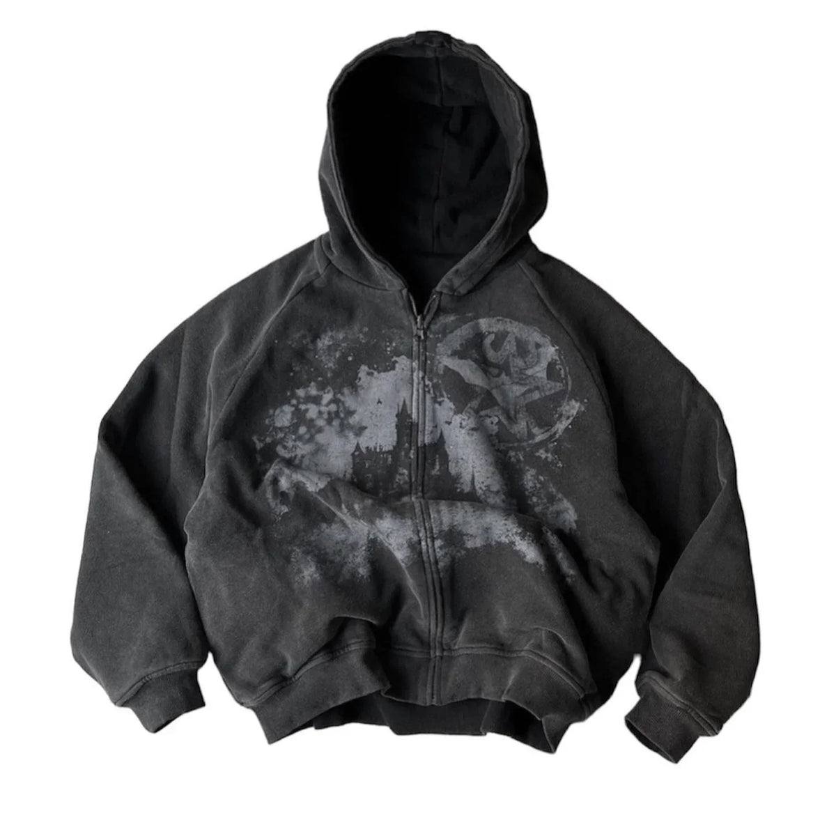 Gothic Punk Zip-Up Hoodie – Y2K Oversized Harajuku Streetwear