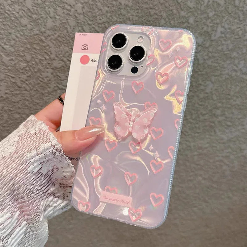 Motorola Moto Case Holographic Pink Pearl Heart 3D Cute Cover