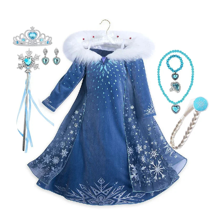 Girls Elsa Princess Dress Snow Queen Costume