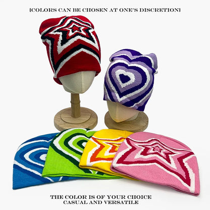 Star Knit Beanie Hat – Color Block Y2K Unisex