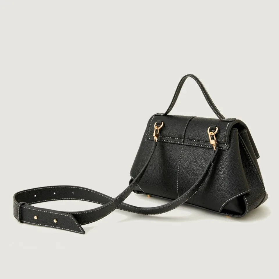 Pebbled Leather Flap Satchel Bag 2 Layers