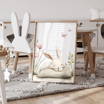 Bunny Floral Wall Art Print – Kids Nursery Poster