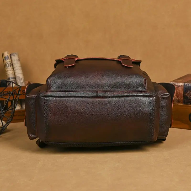 Genuine Leather Men's Vintage Backpack – Large Capacity
