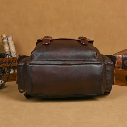 Genuine Leather Men's Vintage Backpack – Large Capacity