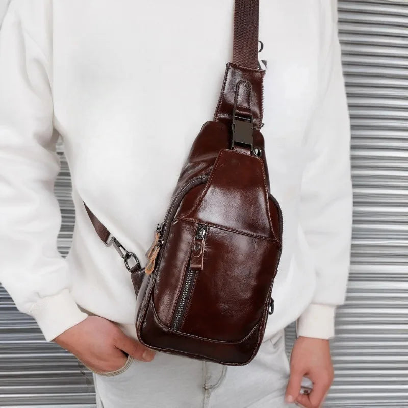 Men's Genuine Leather Sling Chest Bag – Python Skin Crossbody Pack