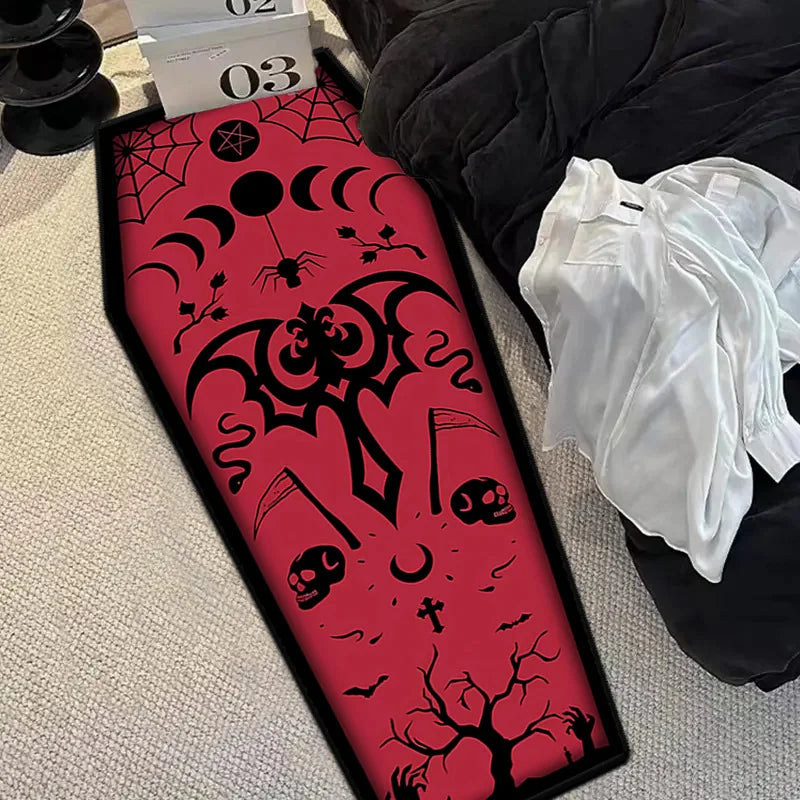 Gothic Skull Coffin Rug – Halloween Non-Slip Floor Mat