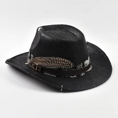 Handmade Vintage Western Cowboy Hat – Faux Leather Jazz Panama Hat