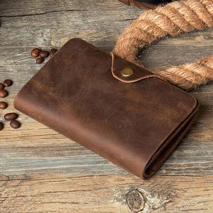 Men's Genuine Leather Long Wallet – Vintage Crazy Horse Clutch