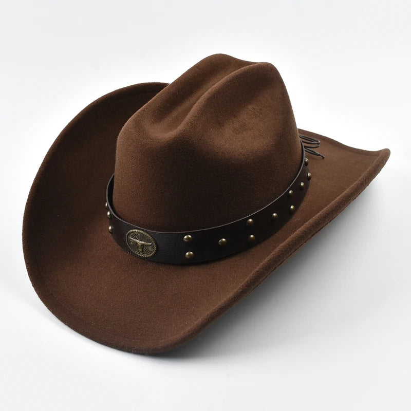 Men Women Vintage Big-Edge Western Cowboy Hat Gentleman Cowgirl Jazz Cloche Church Caps