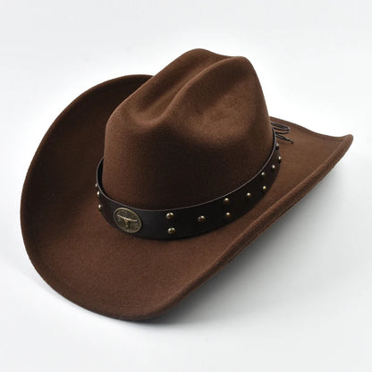Men Women Vintage Big-Edge Western Cowboy Hat Gentleman Cowgirl Jazz Cloche Church Caps