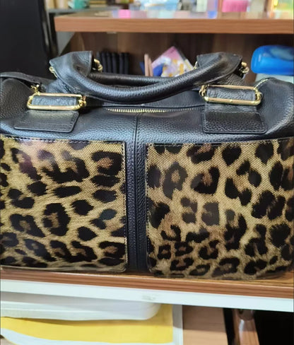 Leopard Genuine Leather Boston Crossbody Bag for Women