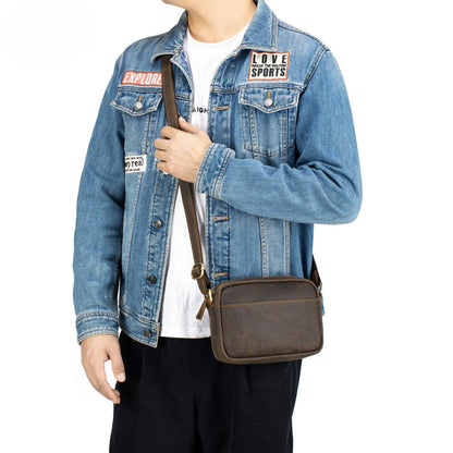 Men's Leather Crossbody Bag - Genuine Crazy Horse Messenger Bag