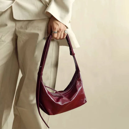 Burgundy Genuine Cowhide Leather Underarm Bag