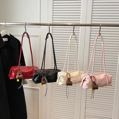 Women's Crinkled Faux Leather Cylinder Shoulder Bag