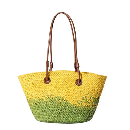 Colorful Straw Woven Beach Bag Large Capacity Underarm Basket Bag
