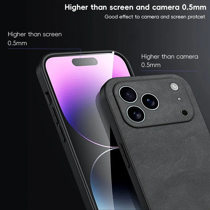 Luxury Leather iPhone Case – Sheepskin Matte Shockproof Cover